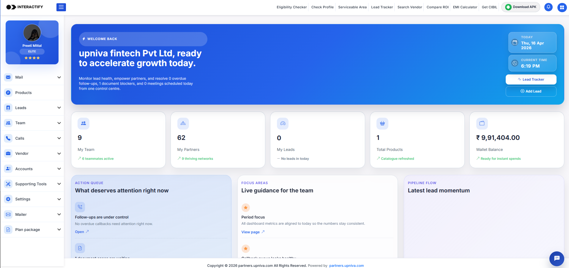 Interactify dashboard view